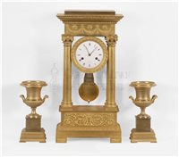 French Classical gilt bronze clock garniture