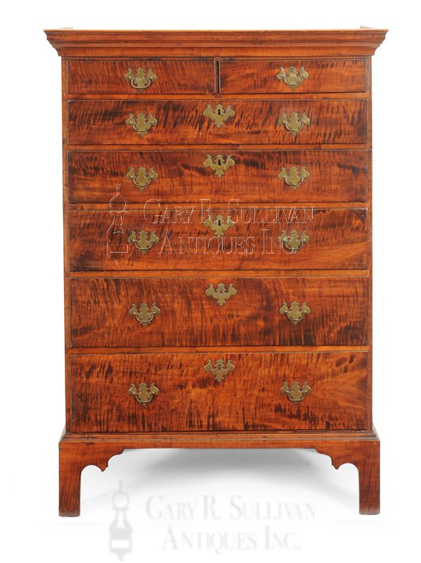 Chippendale Tiger Maple Tall Chest Rhode Island Clocks 15089